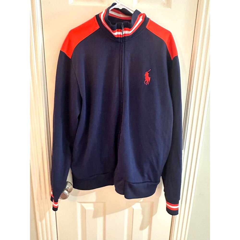Polo Ralph Lauren Big Pony Full Zip Track Jacket Navy Red Striped Men's XL